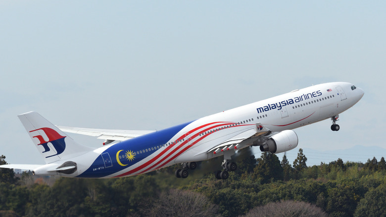 Malaysian Airlines jet taking off into the sky