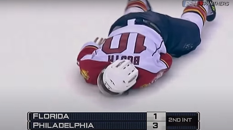 David Booth on the ice after being knocked out