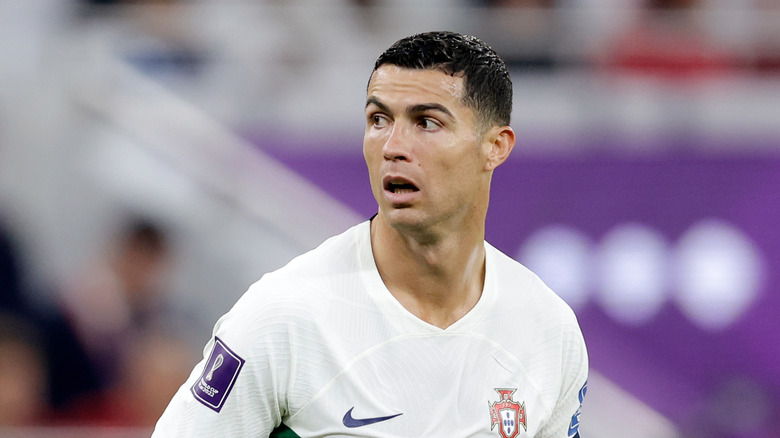 Cristiano Ronaldo looking to the side on the field