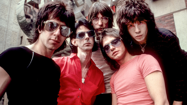 The Cars posing outside Boston City Hall