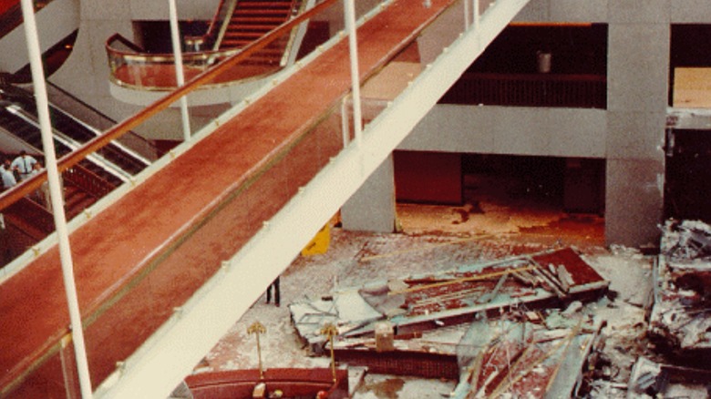 Aftermath of collapse debris in Hyatt lobby