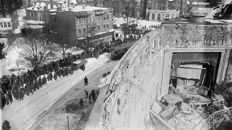 Arial view of the Knickerbocker Theatre's collapsed roof