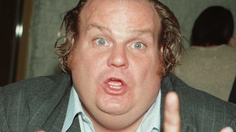 Chris Farley wide-eyed and talking