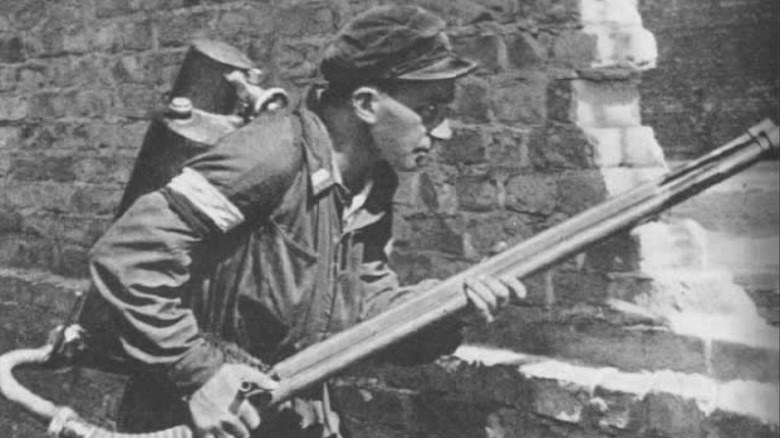 Polish soldier with flamethrower