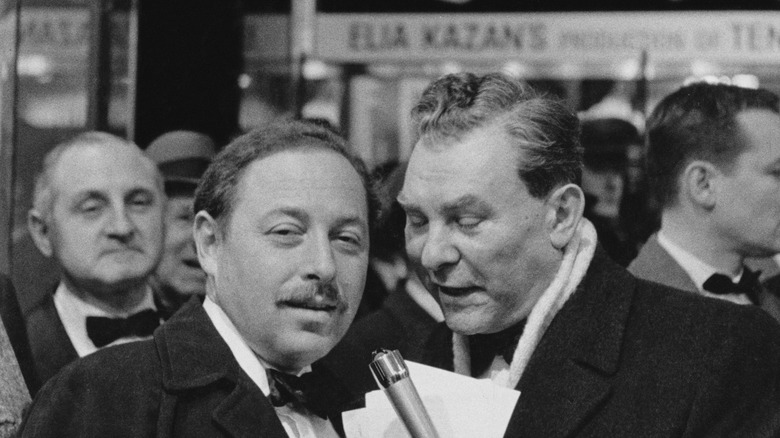 Tennessee Williams being interviewed in black tie