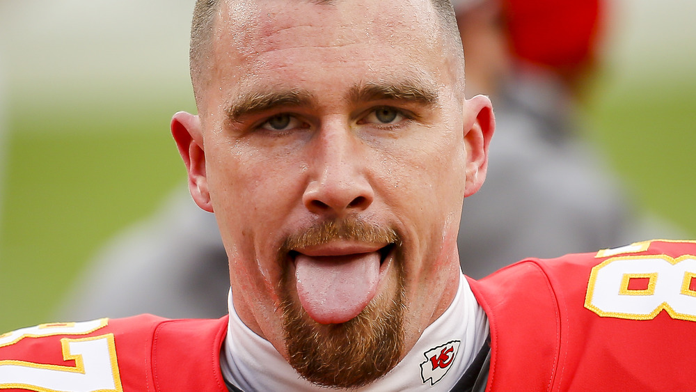 Kelce sticks out his tongue