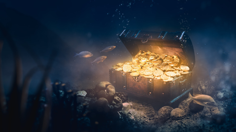 Sunken treasure at ocean bottom