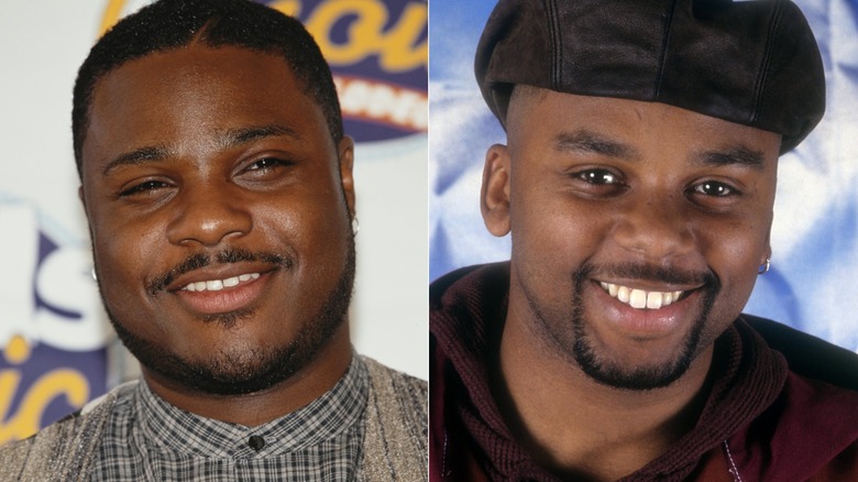 Malcolm-Jamal Warner and Carl Anthony Payne II in 90s smiling cocked heads