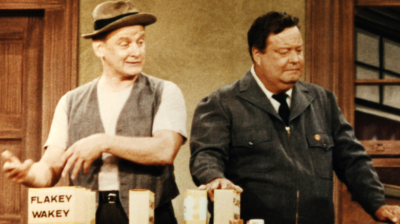 Art Carney and Jackie Gleason in a publicity still from a 1977 Honeymooners revival