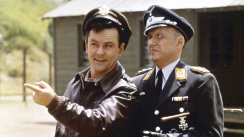 Bob Crane as Col. Hogan and Werner Klemperer as Col. Klink in scene from Hogan's Heroes