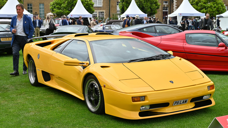 Yellow 1997 Lamborghini Diablo at a car show
