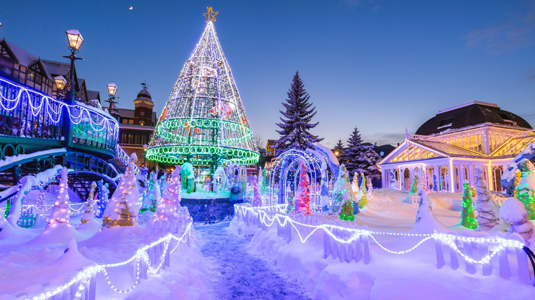 Shiroi koibito chocolate factory with winter snow festival light up 