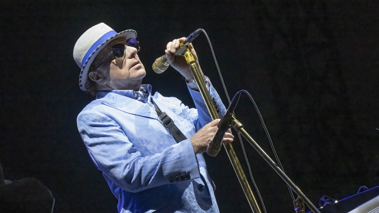 Van Morrison onstage in blue suit