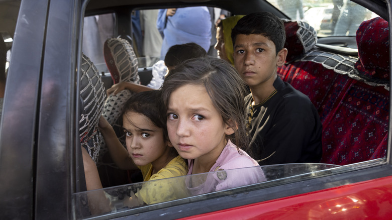 Afghan children in a car