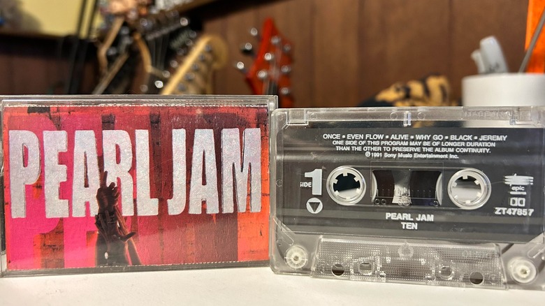 A cassette tape of Pearl Jam's album TEN