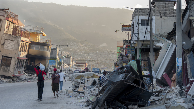 damaged street in port-au-prince