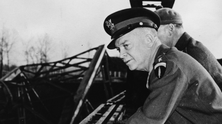 General Dwight D. Eisenhower looking down off a bridge