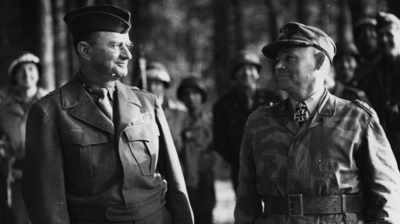 General Hermann-Bernhard Ramcke after beign captured, smiling at General Middleton