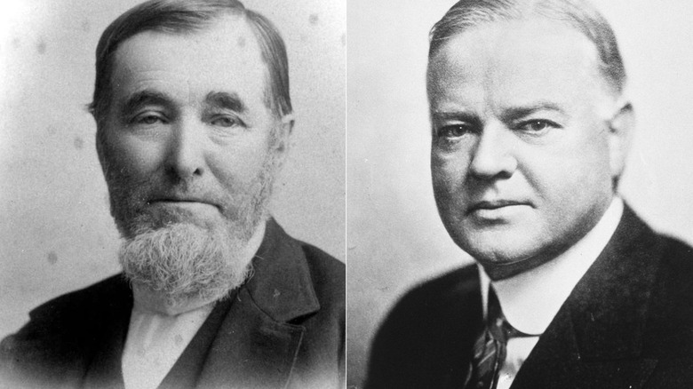Split image of black and white portraits of Eli Hoover and Herbert Hoover