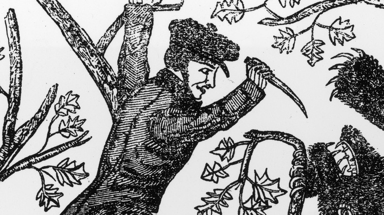 1800s illustration of Davy Crocket as a child with a knife