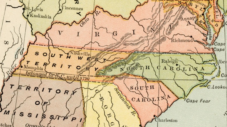 Map of early U.S. showing southern territories