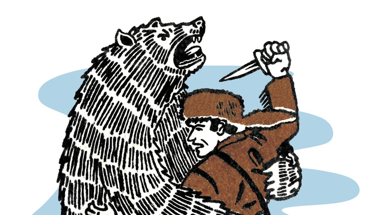 illustration of Davy Crockett fighting a bear