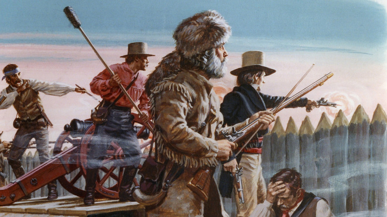 painting of Davy Crockett fighting at the Alamo