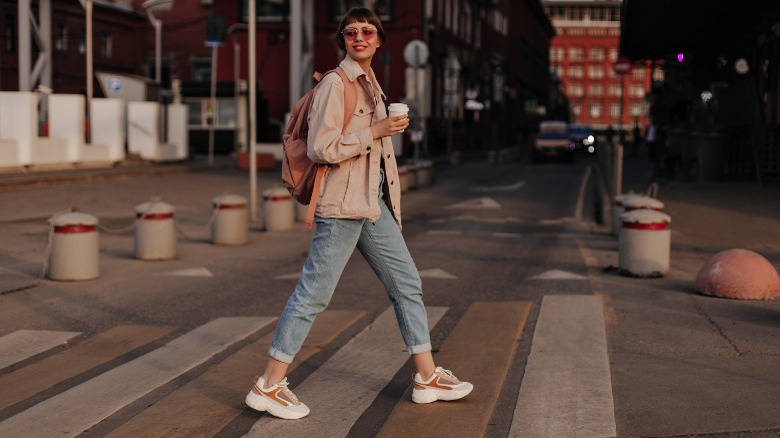 walking across street