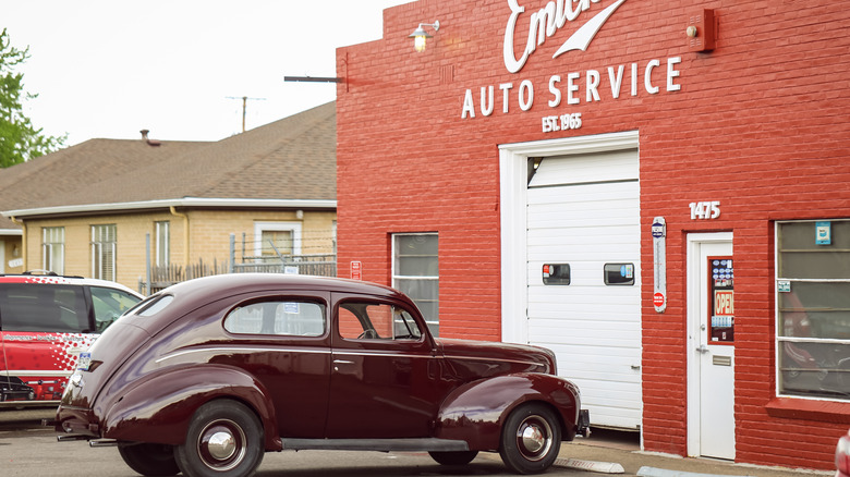 Old time car at service
