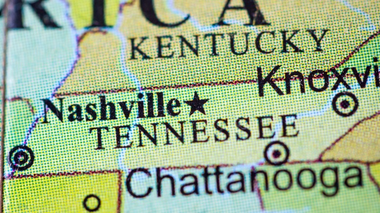 Tennessee on a map