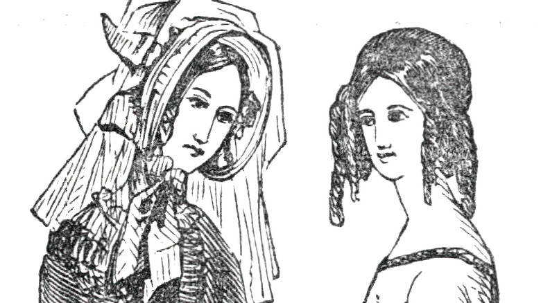 Sketch of two Victorian women conversing