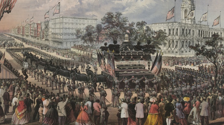 Abraham Lincoln funeral lithograph crowds