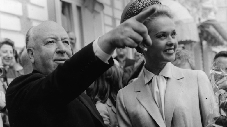 Hitchcock and Hedren promoting "The Birds"
