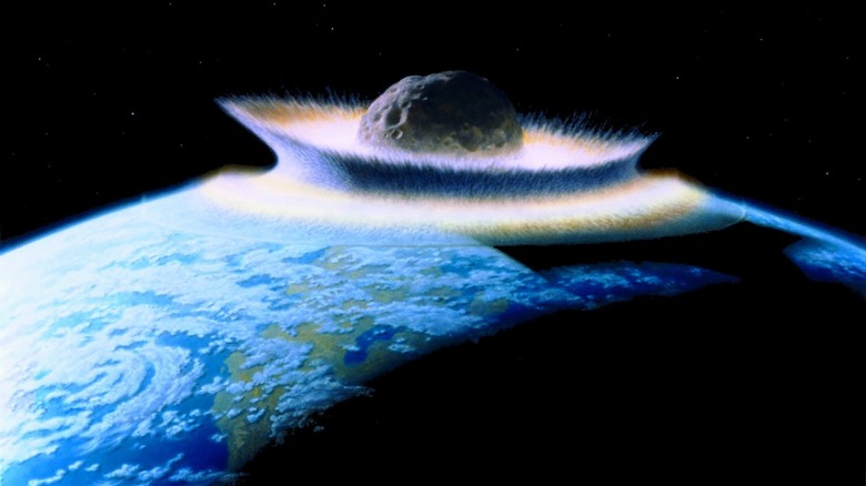 Artist's impression of a 1000km-diameter planetoid hitting a young Earth. 