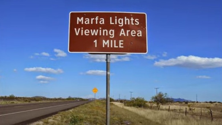 red Marfa lights sign 
