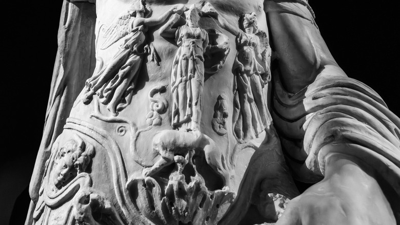 Ancient Roman sculpture showing intricate armor