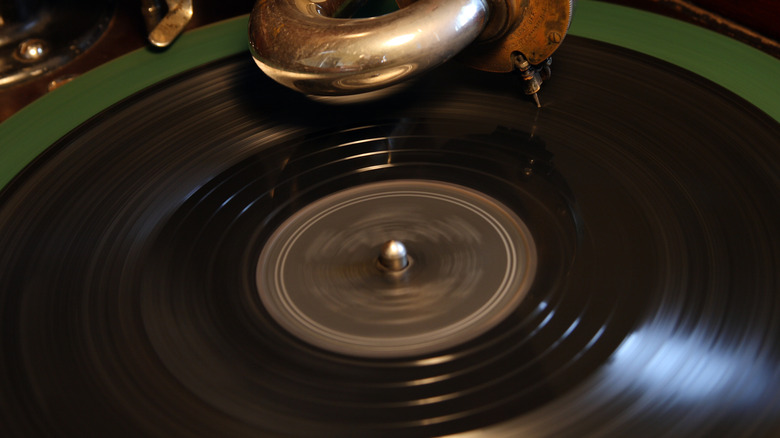 Victrola playing record 