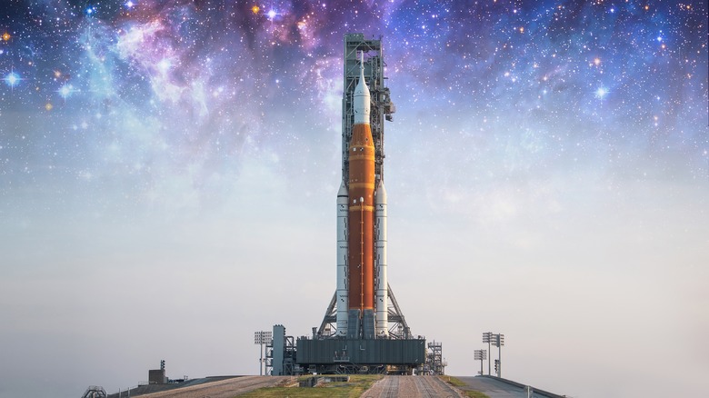artemis 1 launchpad with space background