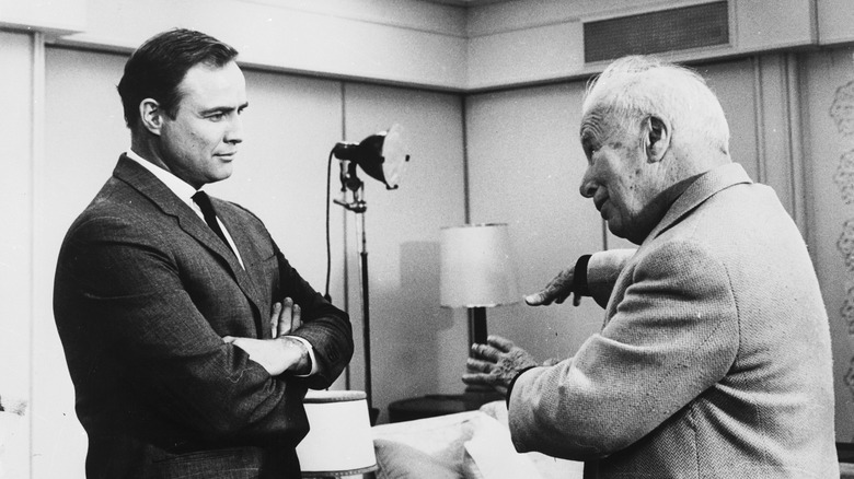 Charlie Chaplin directing Marlon Brando behind-the-scenes
