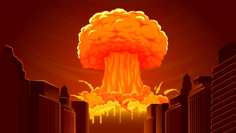 nuclear blast over a city orange illustration