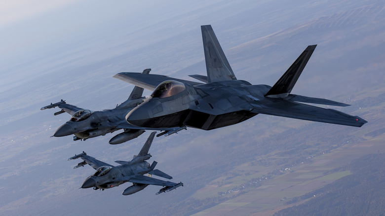 F-22 Raptors in formation
