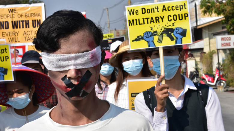 Demonstrators in Myanmar