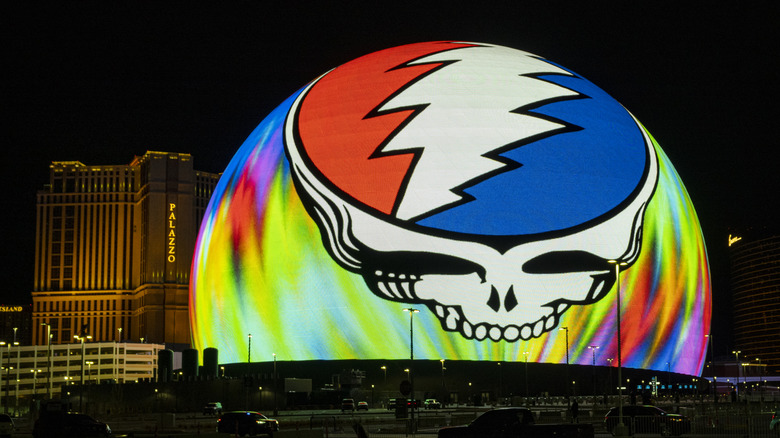 Greateful Dead's Steal Your Face logo on the Sphere in Las Vegas during Dead & Co. residency
