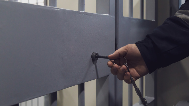 Guard locking jail cell