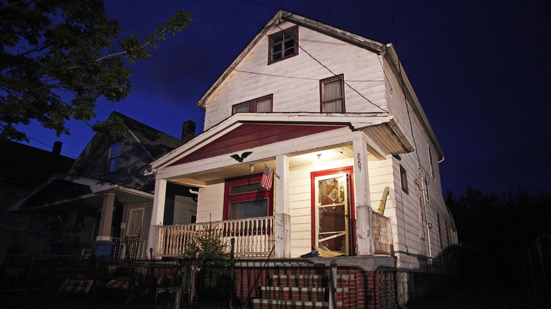 Aerial Castro's house at night