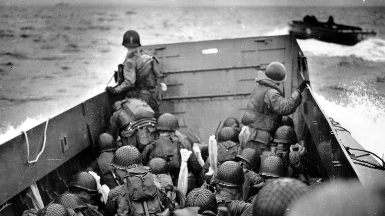 Landing craft approaches Omaha Beach, D-Day