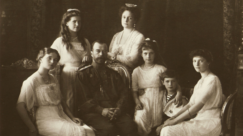 Romanov family portrait in sepia