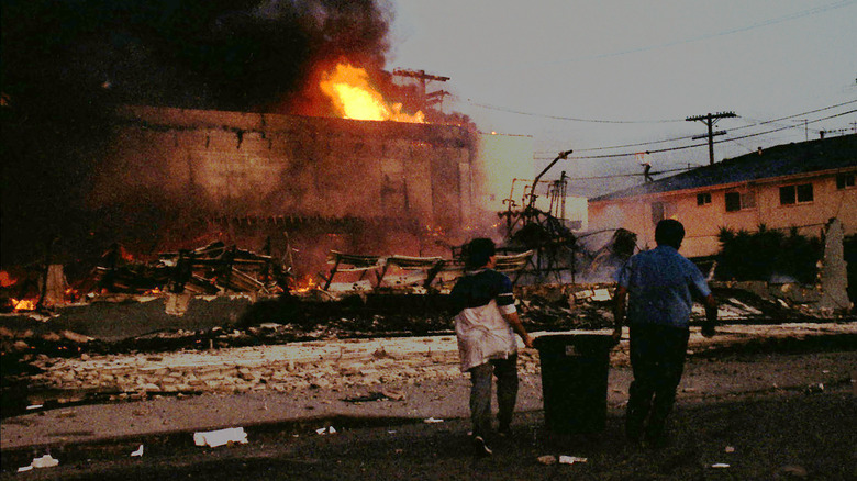 Burning building in LA riots