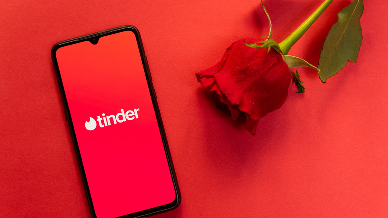 Tinder app and a rose