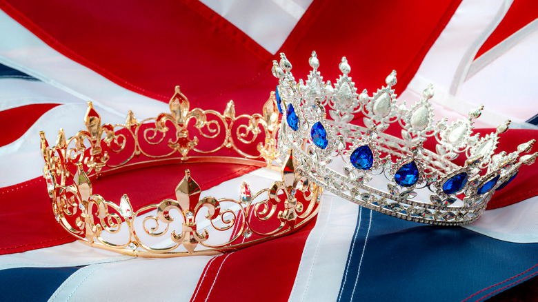 crowns atop a British flag